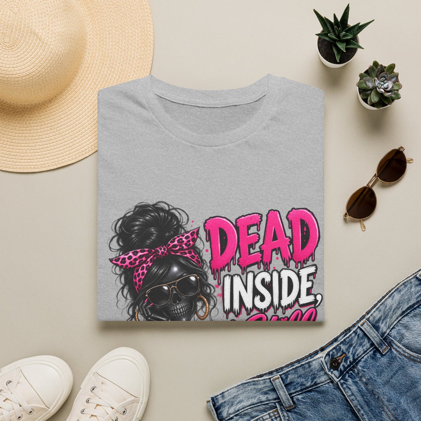 Halloween T‑Shirt — "Dead Inside Still Cute" Gothic Pink Skull Graphic Tee