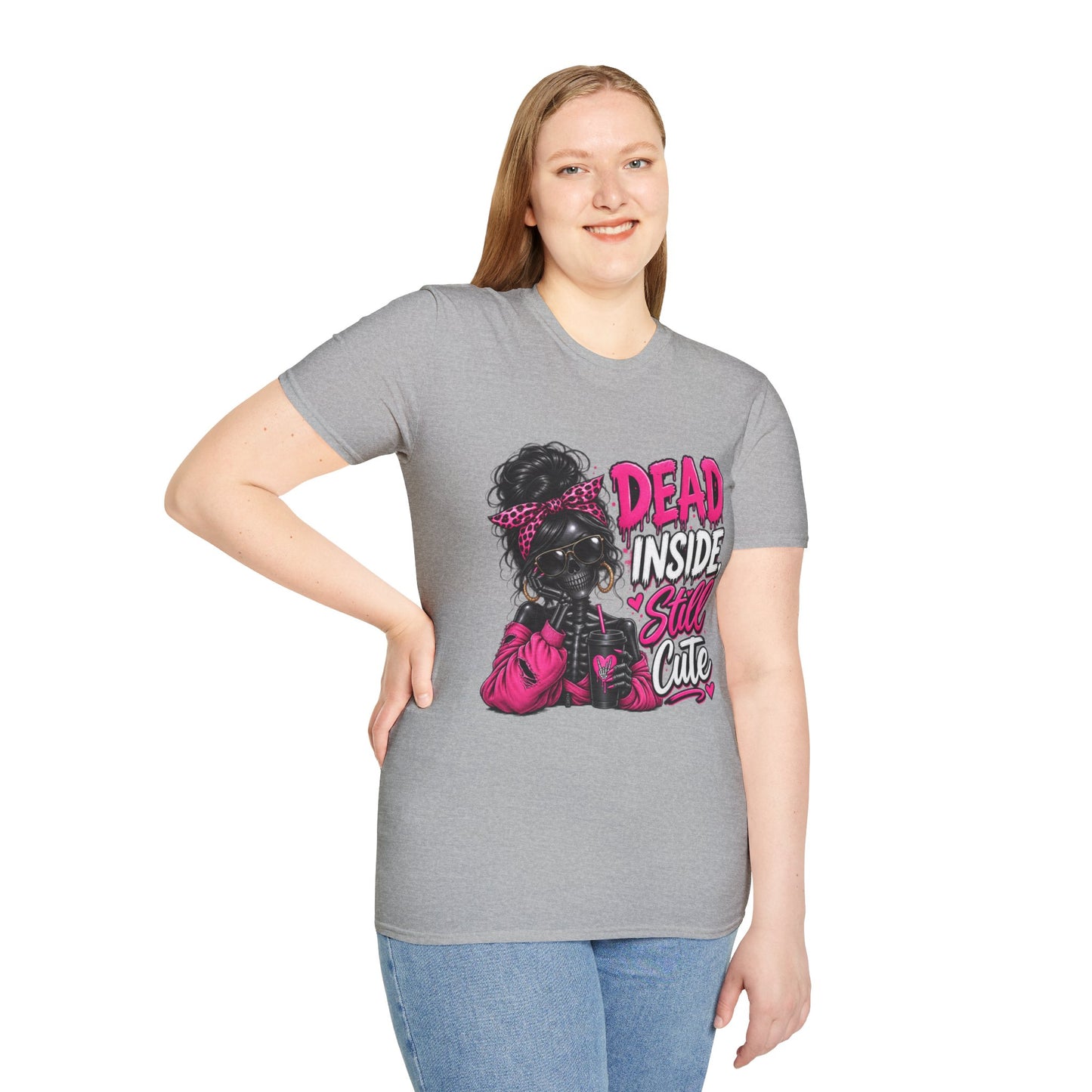 Halloween T‑Shirt — "Dead Inside Still Cute" Gothic Pink Skull Graphic Tee