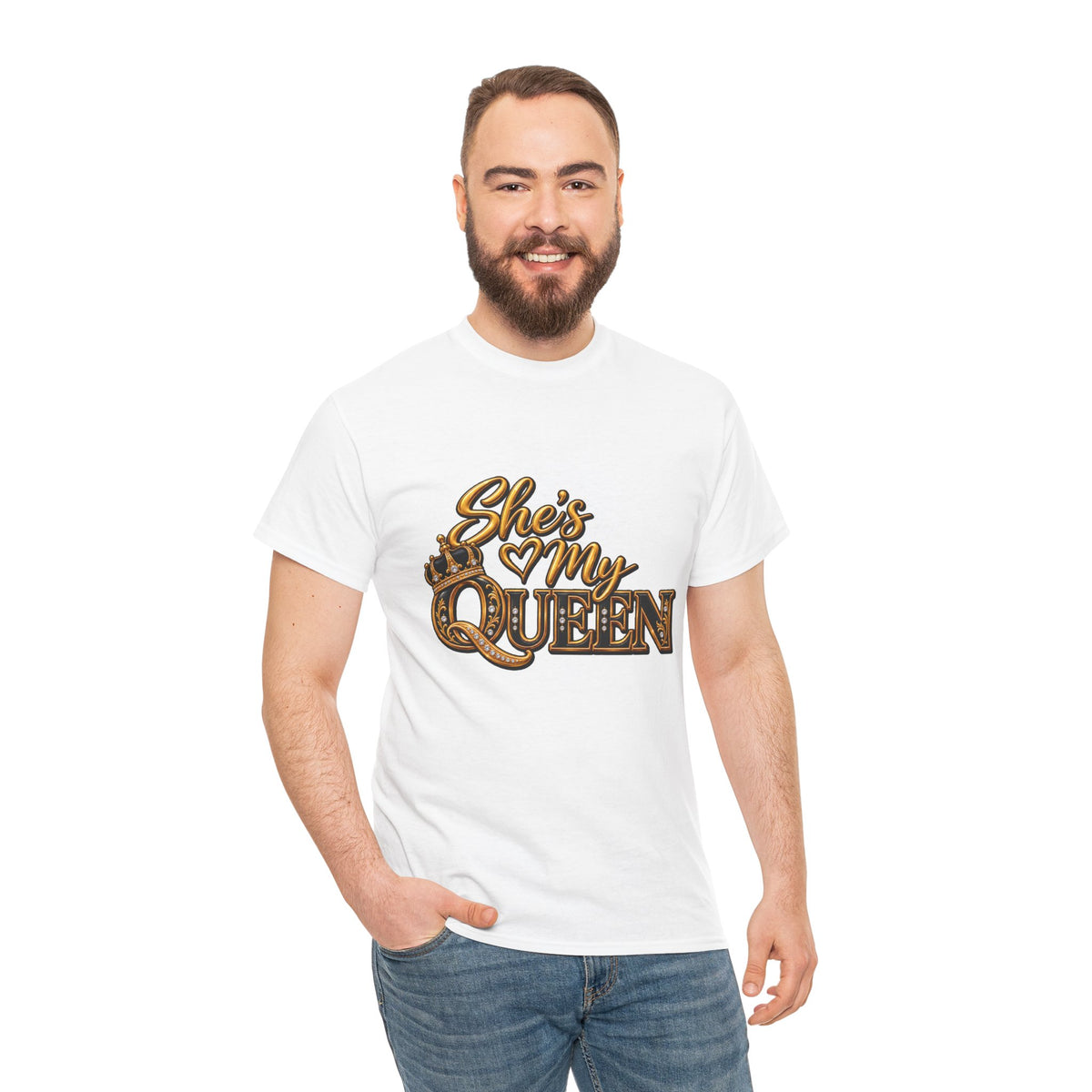 She Is My Queen T-Shirt | Gold Script Love Design