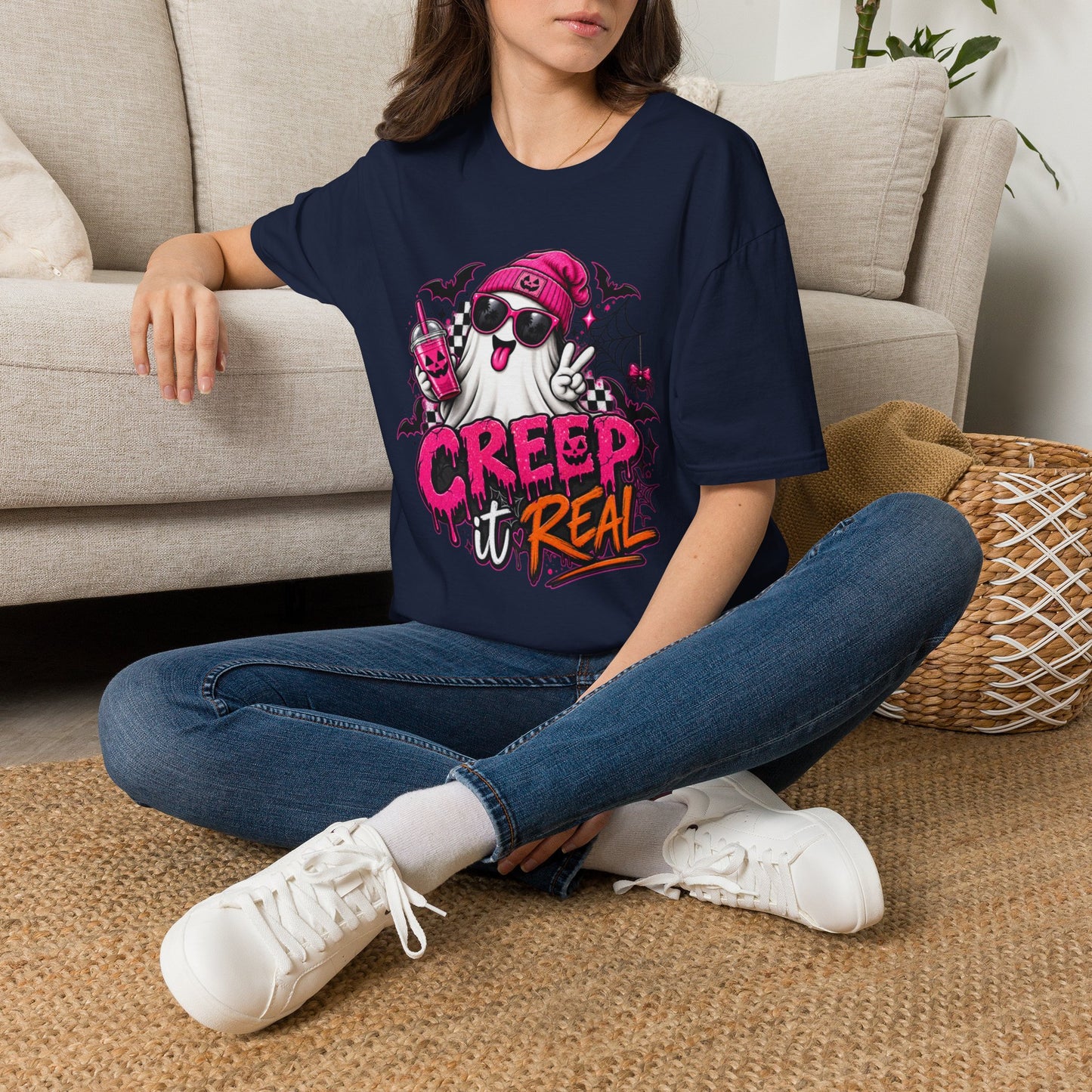 Ghost Graphic T-Shirt — "Creep It Real" Cute Halloween Tee