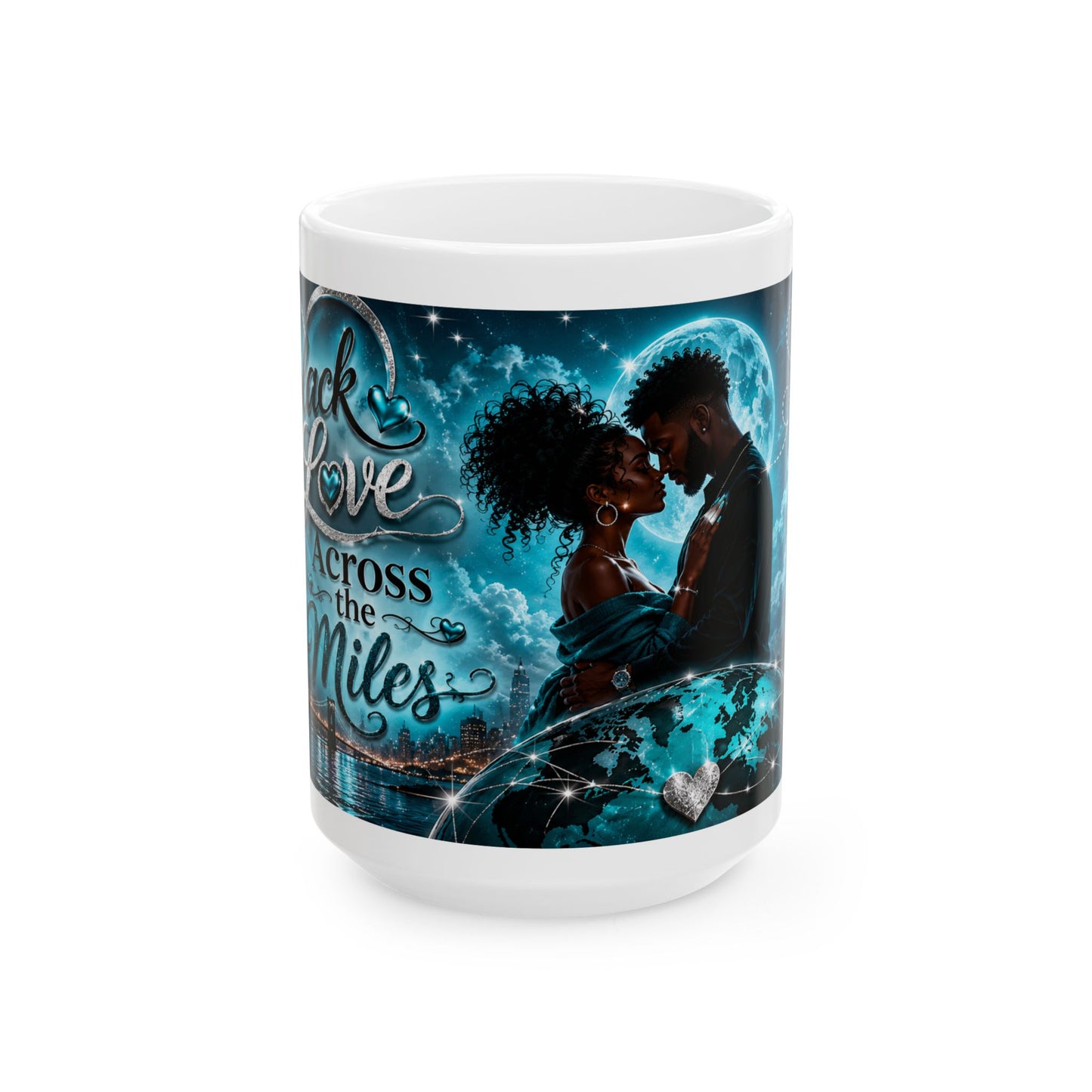 Black Love Couple Romance Mug | Long Distance Love Across the Miles Ceramic Mug  |  LDR Collection