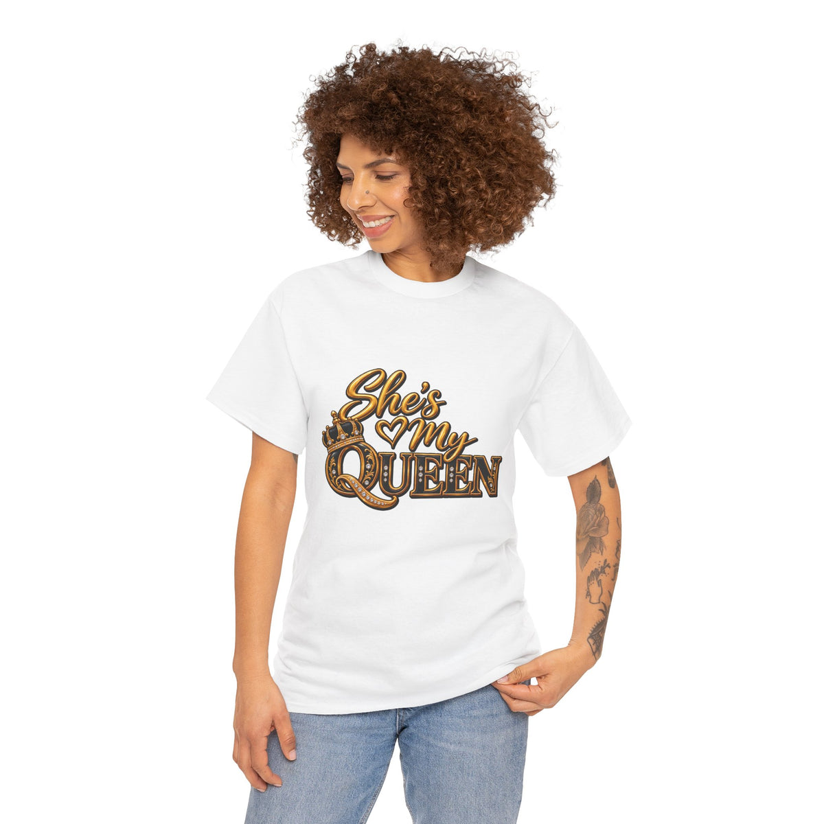 She Is My Queen T-Shirt | Gold Script Love Design
