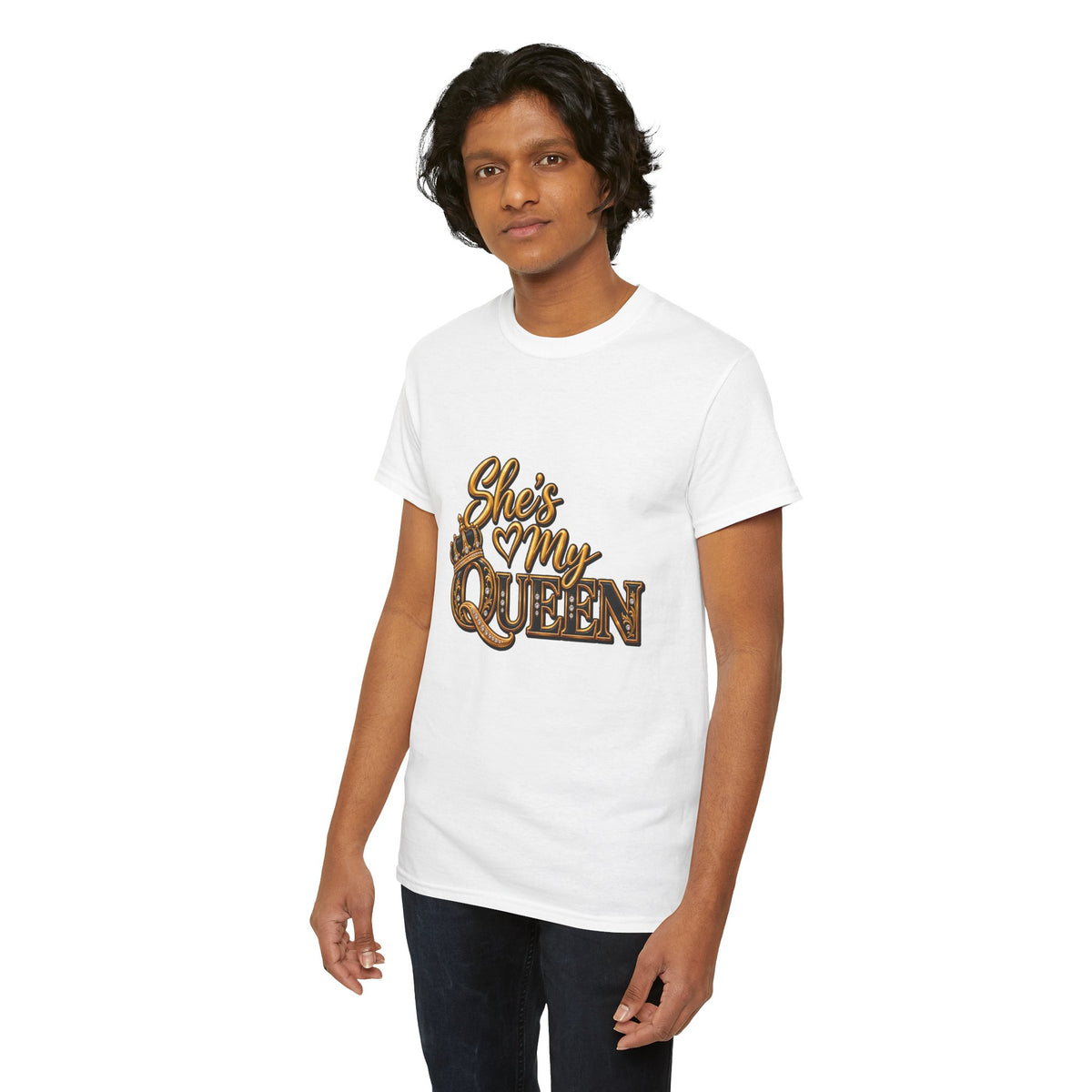 She Is My Queen T-Shirt | Gold Script Love Design