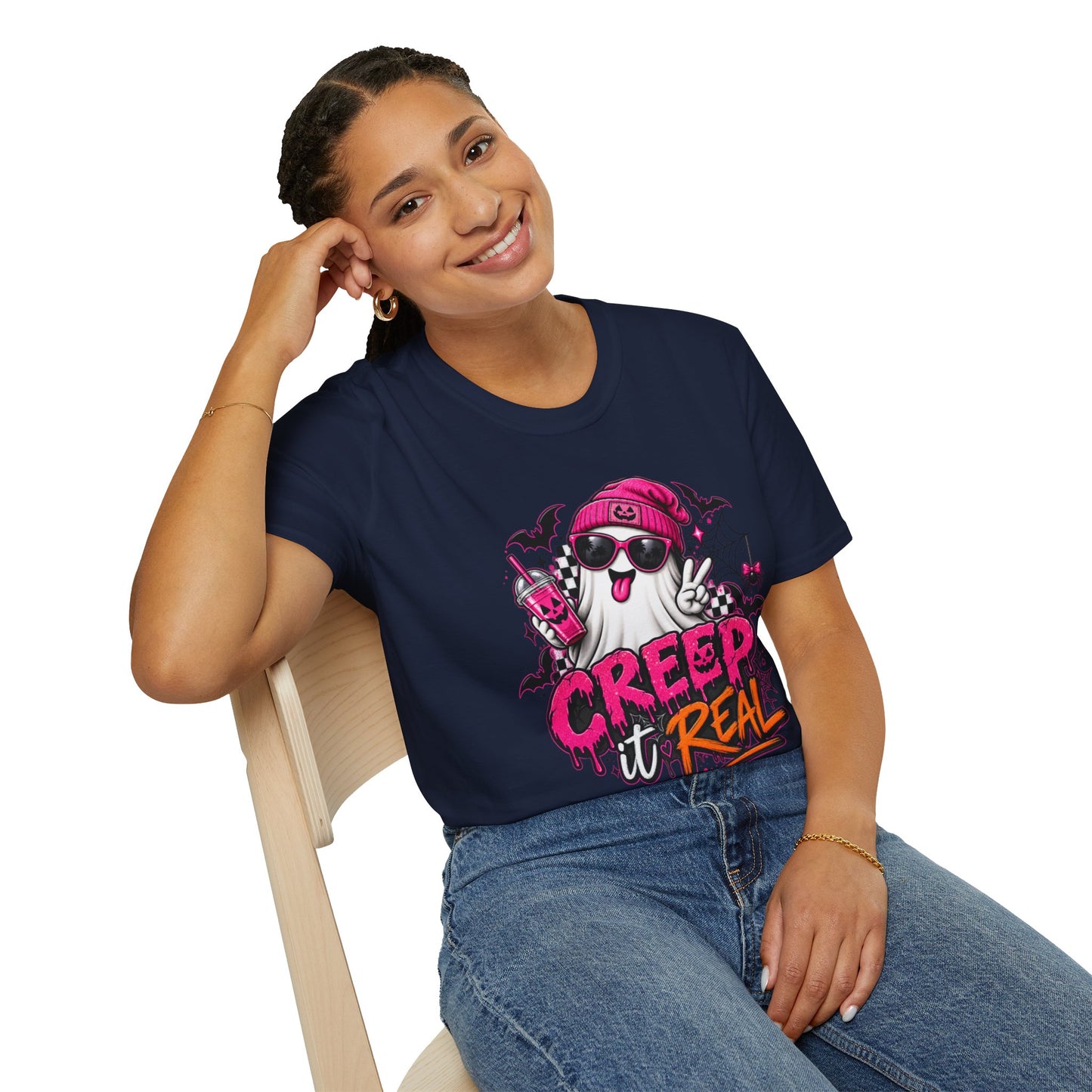 Ghost Graphic T-Shirt — "Creep It Real" Cute Halloween Tee