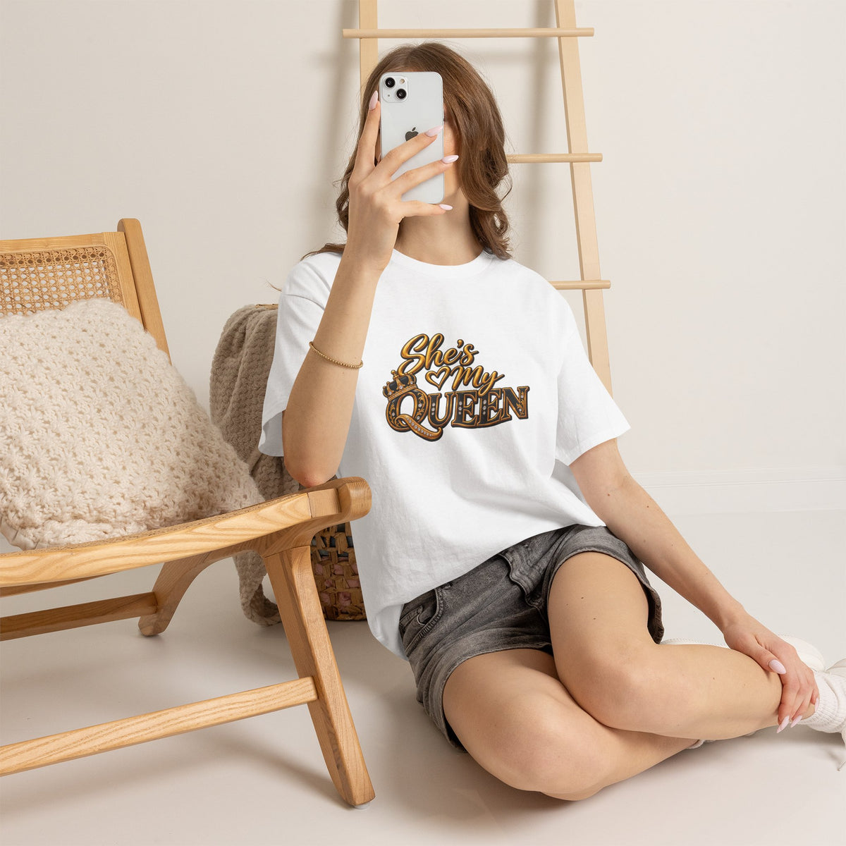She Is My Queen T-Shirt | Gold Script Love Design