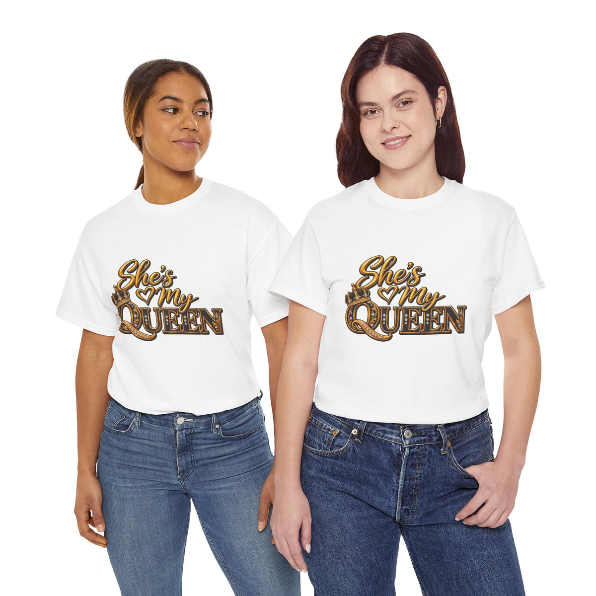 She Is My Queen T-Shirt | Gold Script Love Design