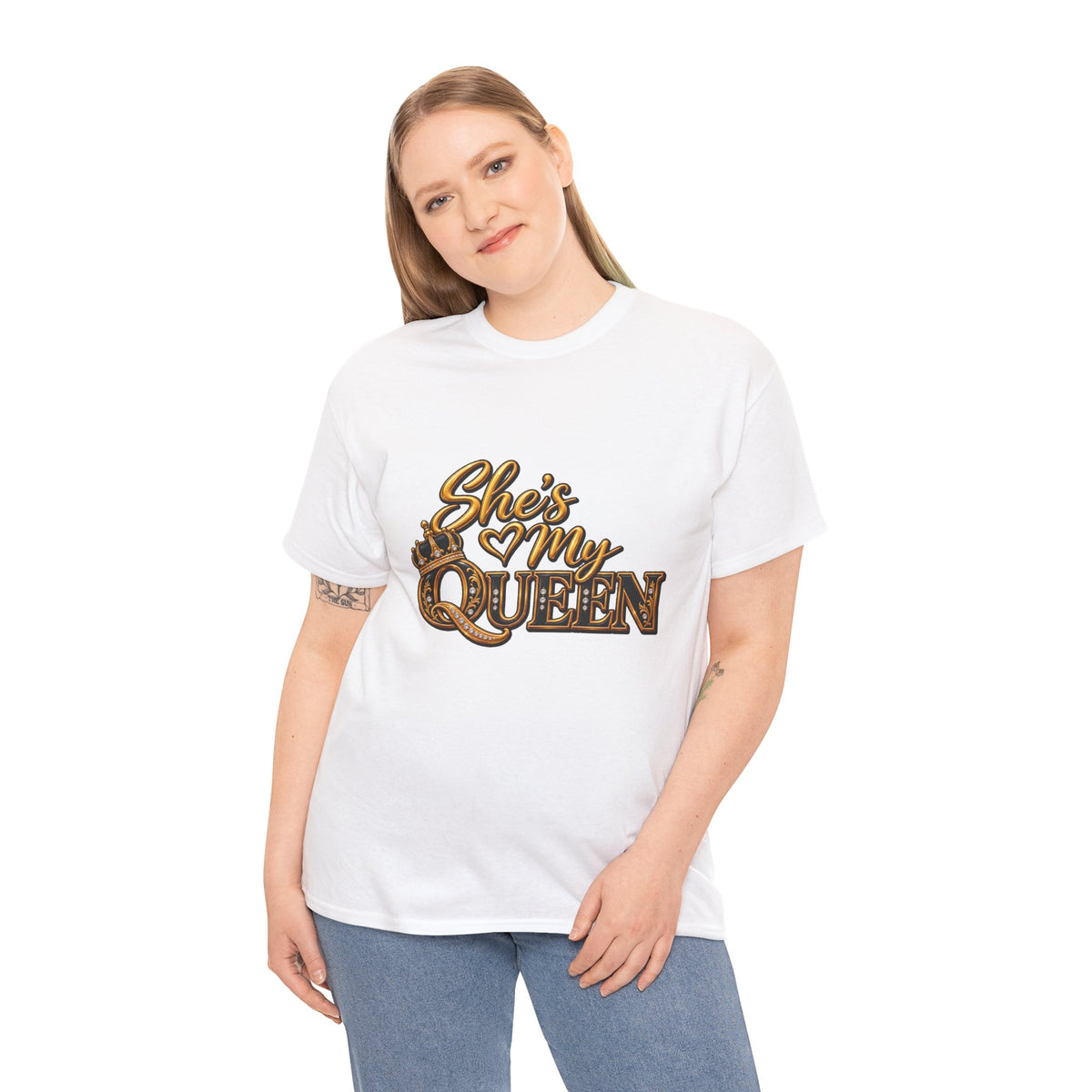 She Is My Queen T-Shirt | Gold Script Love Design