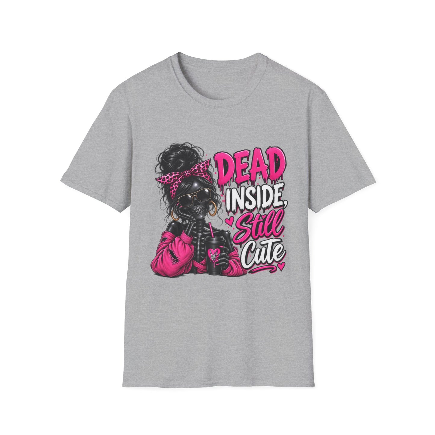 Halloween T‑Shirt — "Dead Inside Still Cute" Gothic Pink Skull Graphic Tee