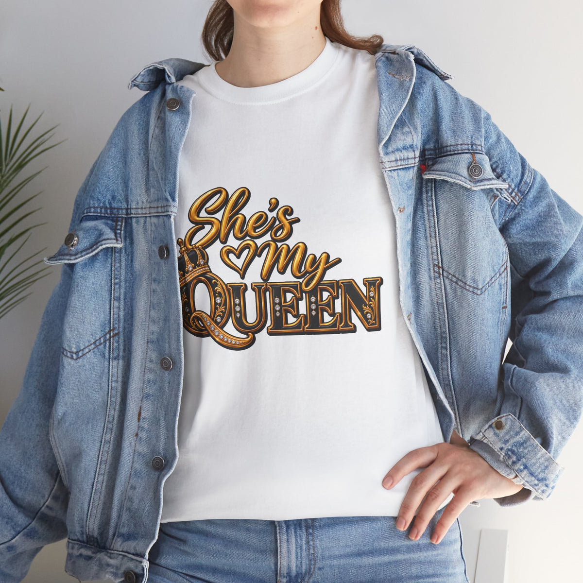 She Is My Queen T-Shirt | Gold Script Love Design