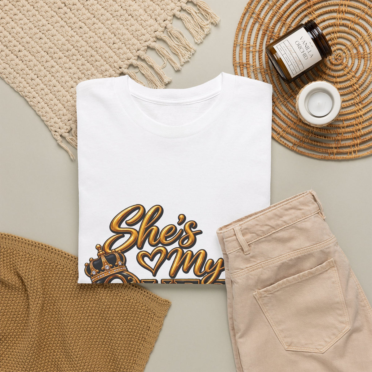 She Is My Queen T-Shirt | Gold Script Love Design